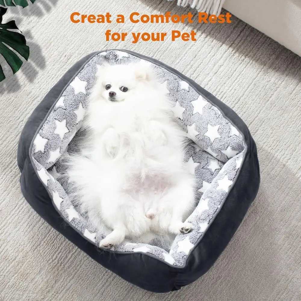 Small Dog Beds Small Size Dogs Rectangle Washable Dog Bed Orthopedic Dogs Sofa Bed Pet Cuddler Anti-Slip Bottom Soft Calming M251217