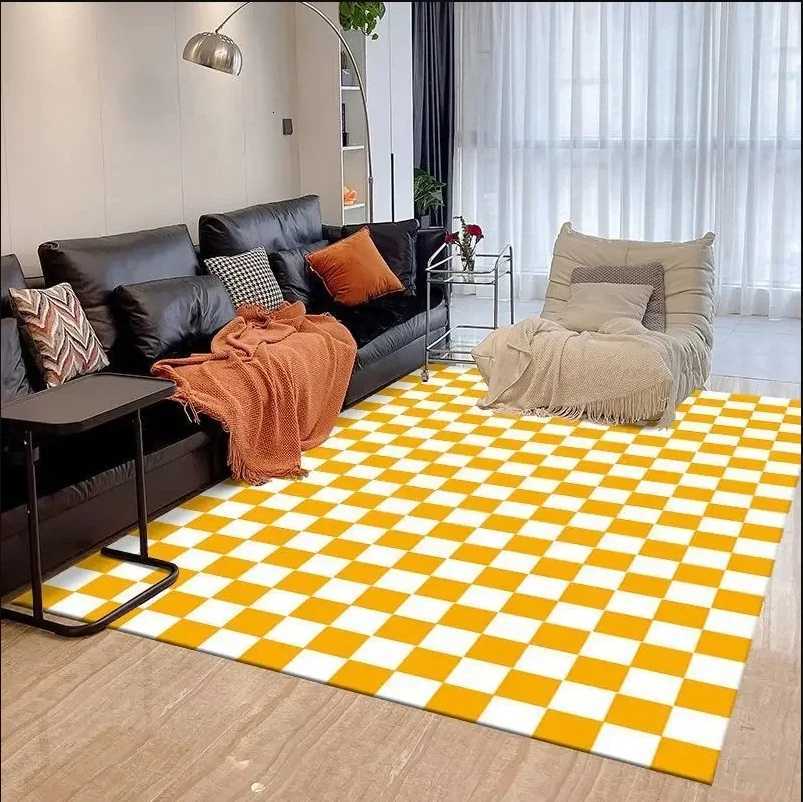 VIKAMA Carpet Checkered Living Ro and Bedro Carpet Green and White Checkered Modern Ins Moroccan Floor Mat He Decoration Y251216