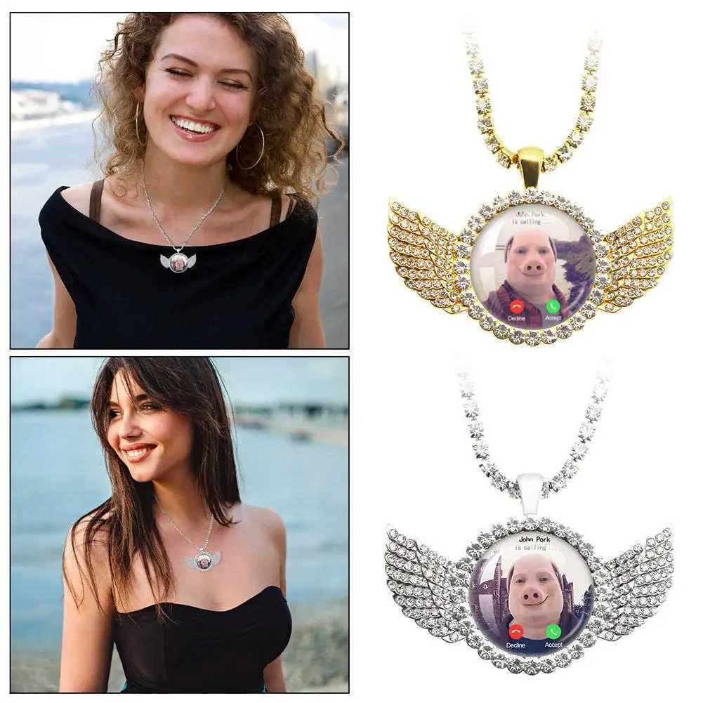 For John Pork Is Calling Answer Call Phone Humor Funny Pig Lover Graphic The Moon Necklace Angel Wings Pendant Necklace Gift G251217