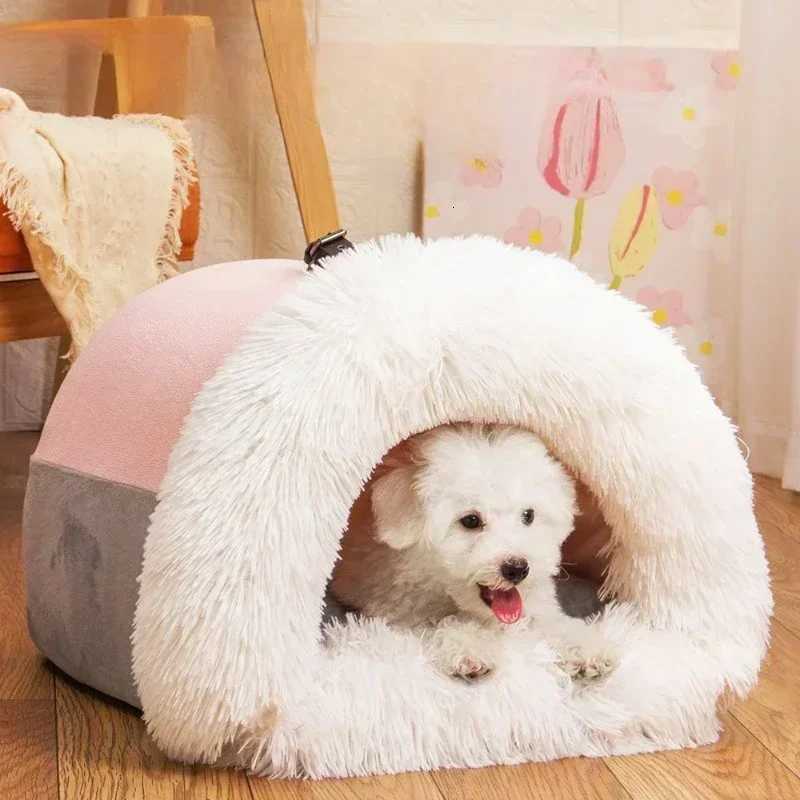 Winter Plush Cat Bed Large Size Dog Kennel Warm Cat House Villa Comfort Kitten Nest Closed Cats Home Puppy Sleep Mat M251217