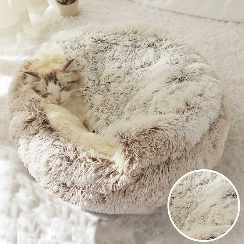 Winter Long Plush Cat Bed Round Pet House Cushion Cat House Warm Kitty Basket Dog Bed Sleep Bag Nest for Small Cat Products M251217