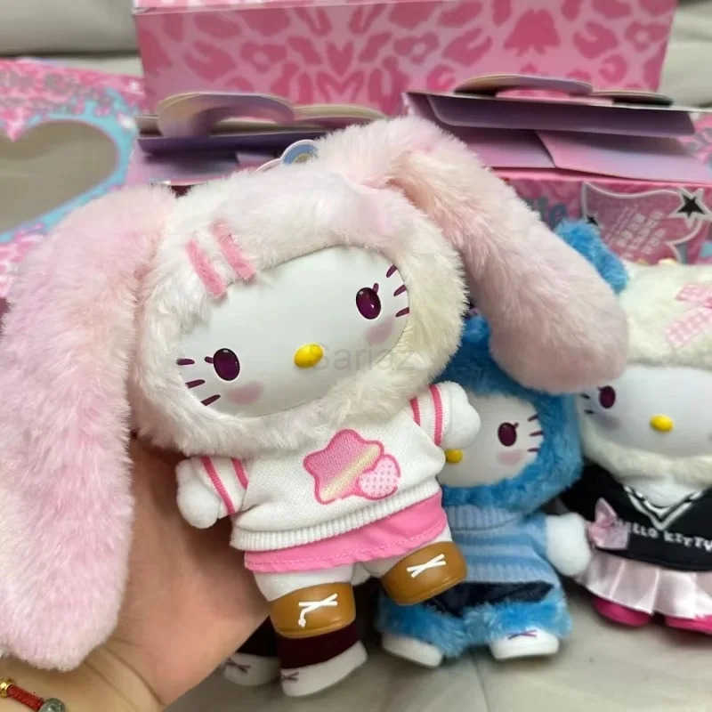 Sanrio Genuine Hello-Kitty Pop Star Velvet Pendant Series Vinyl Doll Blind Box Trendy Kawaii Surprise Gift Lovely Trendy Blind Box Toys H251217