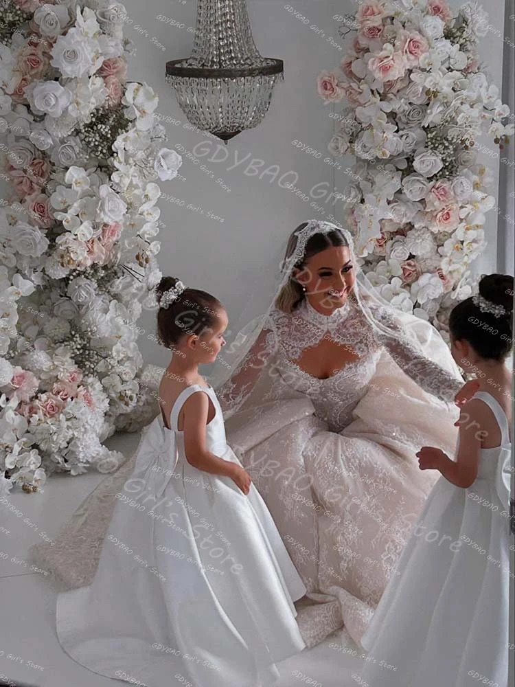 Ivory Flower Girl Dress With Bow Strap Mini Bridal Wedding Dress Kids Ball Gown 1st Communion Frock Customized Vestidos de Noiva 251216