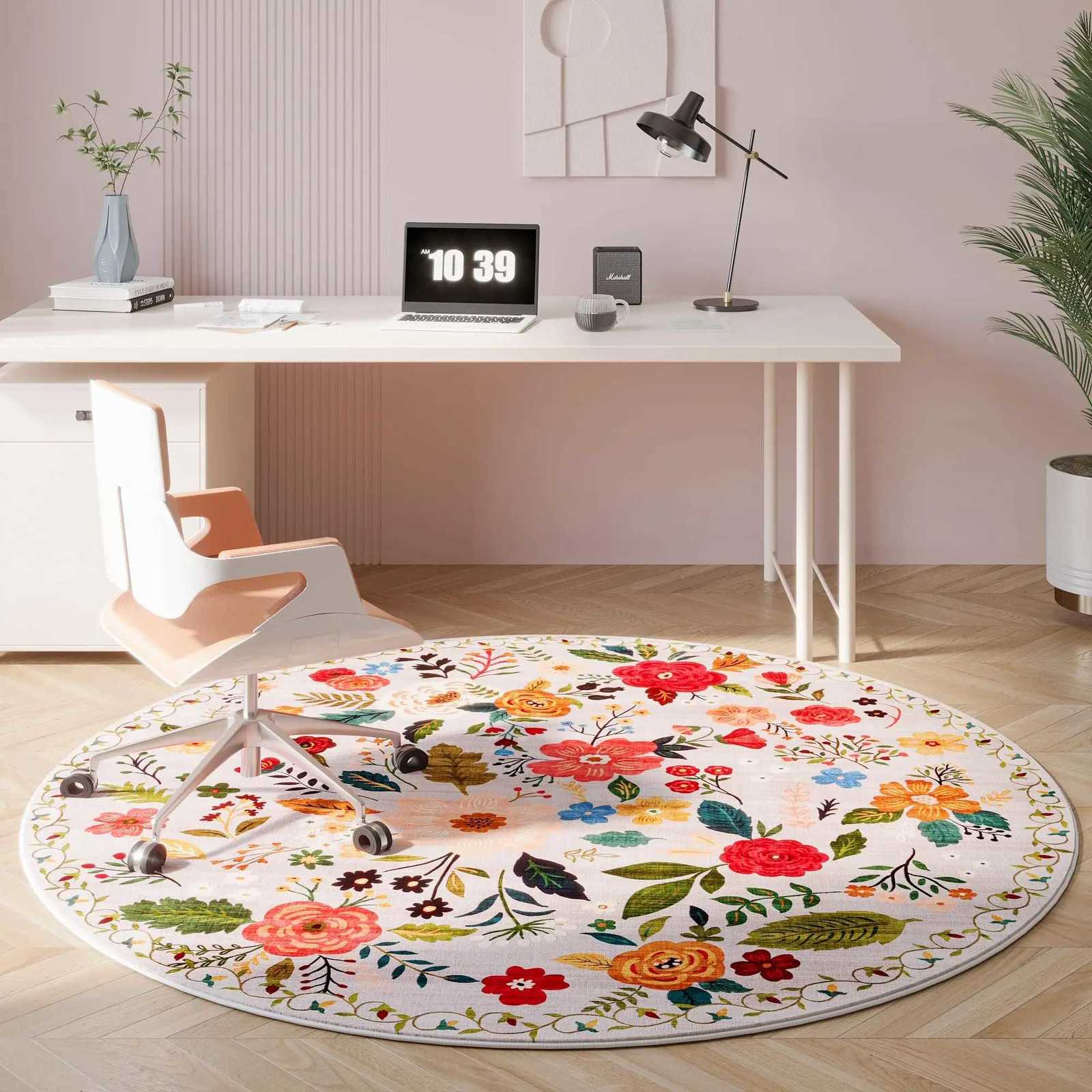 VIKAMA Round Rug 4ft Washable Circle Rug Non Slip Low e Boho Floral Small Area Rug for Bedro Bathro Entryway He Decor Y251216