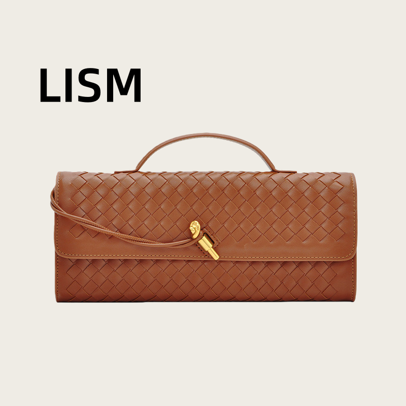 LISM Luxury Women's Shoulder Bag Fashion Weaving Horizontal Armband Stick Bag Soft Leather Portable Trendy Handbag Casual Student Phone Bag pu17