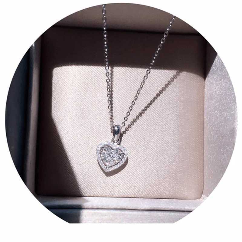 Shine Zircon Heart Shaped Pendant Necklace for Women Silver Color Jewelry Wedding Anniversary Party Bridal Chain Girls Choker G251217