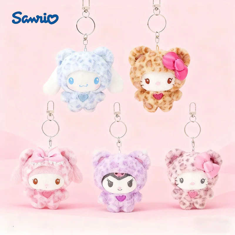 Sanrio Leopard Print Bear Series Hello Kitty Keychain Pendant Cartoon Kitty Cat Plush Doll Pendant Keychain Bag Decorations Gift H251217