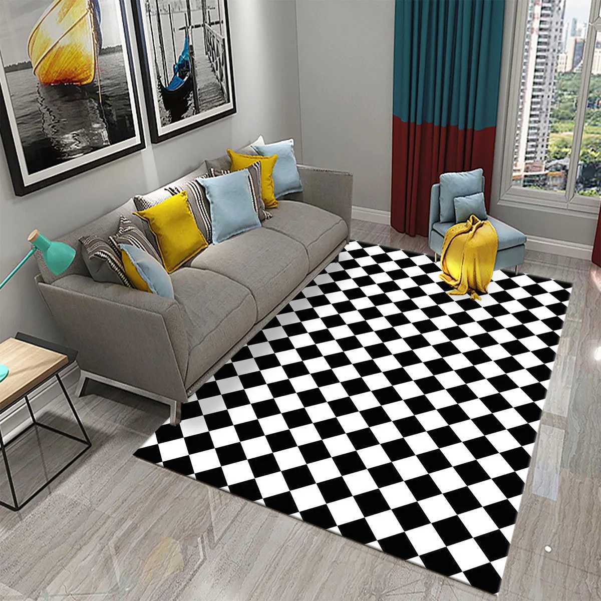 Black and White Checkerboard Plaid Carpet Moroccan Style Living Ro Bedro Rug Modern 3d Geetry Entry Door Mats Household Y251216
