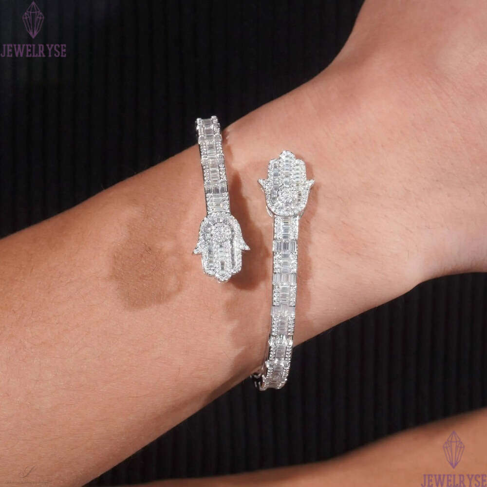 Fine Jewelry New Design 925 Silver Hip Hop High Quality Hamsa Hand VVS Moissanite Bangle Bracelet
