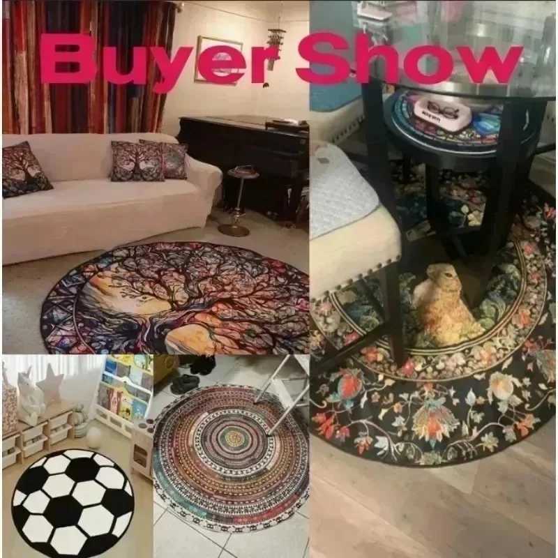 ic Brown Floral Round Carpet Non Slip Floor Mat Black Dotted Border for Living Ro Study Ro He Decor Rug Y251216