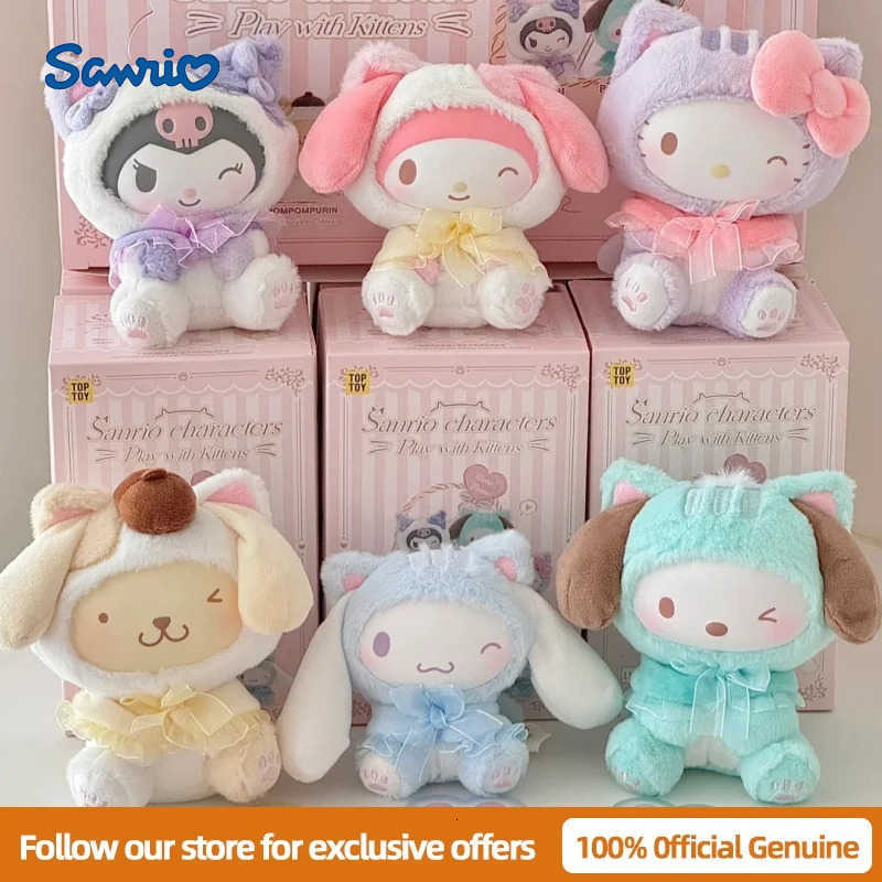 Sanrio Genuine Characters Play With Kittens Series Mystery Box Kuromi Melody Cute Vinyl Plush Blind Box Pendant Doll Gift H251217