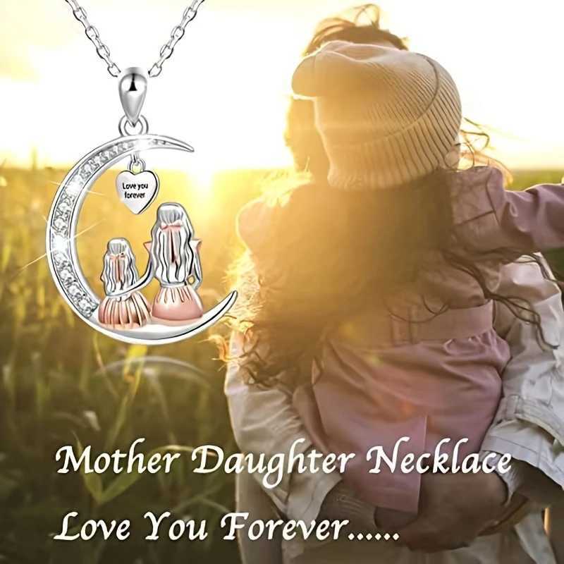 Mom Daughter Moon Pendant Necklace Love You Forever Heart Necklaces Mothers Day Jewelry Gifts G251217