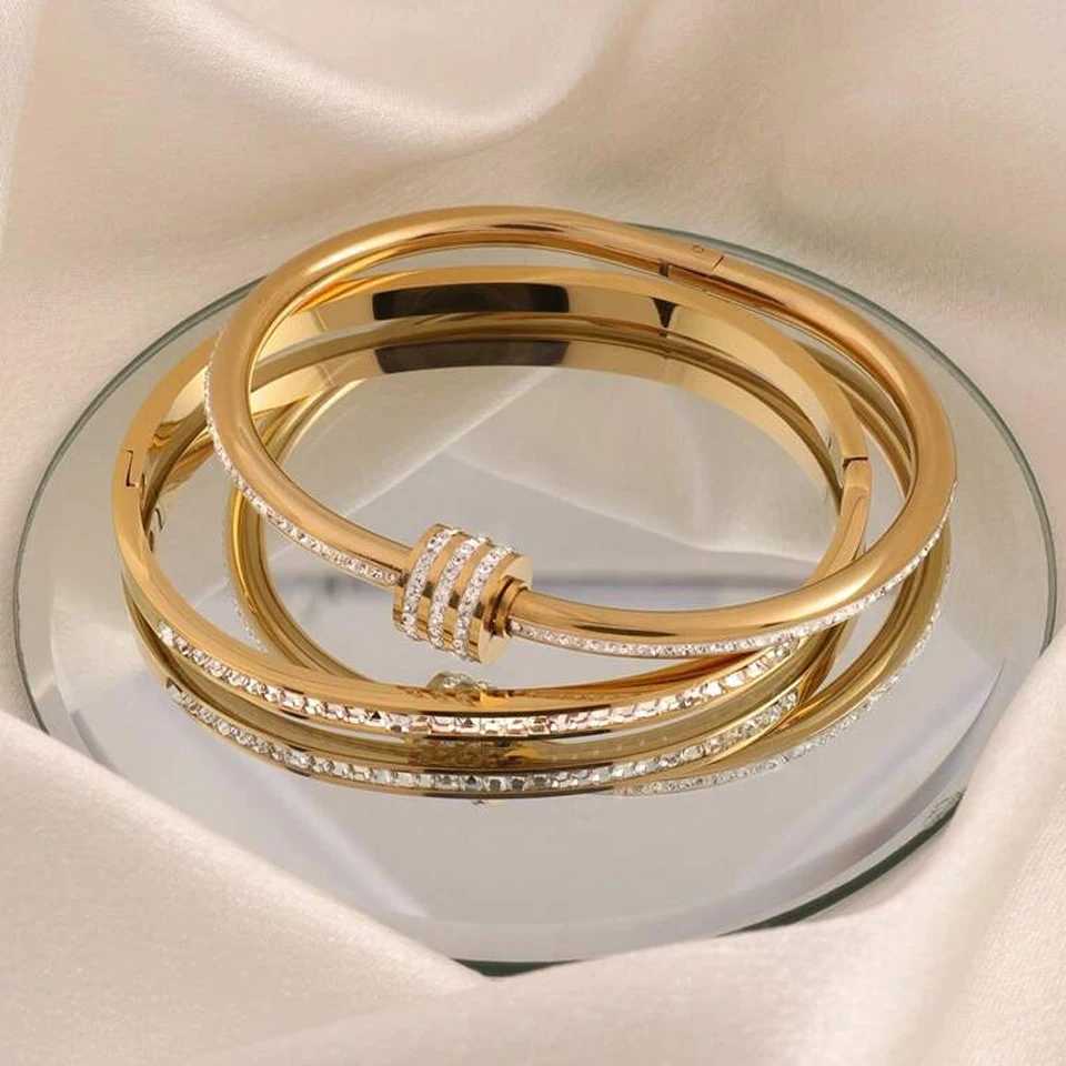 ZAKOL 2Pcs Stainless Steel Stackable s Set Micro Paved Crystal CZ Couple Holiday Gift Party Daily Jewelry M251217