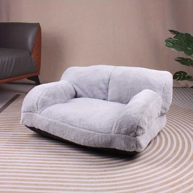 Washable Pet Sofa Bed 224 Plush Dog Cat Couch with Non-Slip Base Plaid Design for Small/Medium Pets M251217