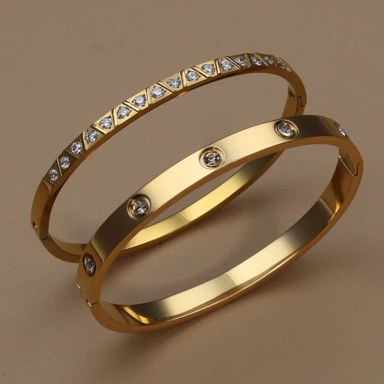 luxury Fashion Stainless Steel Crystal Gold Color Women Jewelry Bangle Party Gift XCB-017 M251217