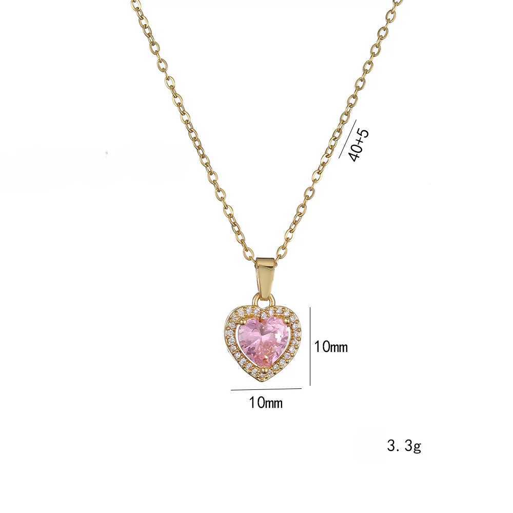 Stainless Steel Chain Pink Heart-shaped Zircon Pendant Necklace for Women Lady Sweet Jewelry Accessories Gifts G251217