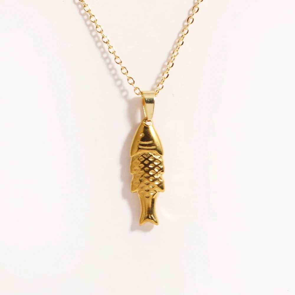 Stainless Steel Cute Fish Pendant Necklace Stackable Jewelry 18k Gold Plated Charm Waterproof For Women Decoration G251217