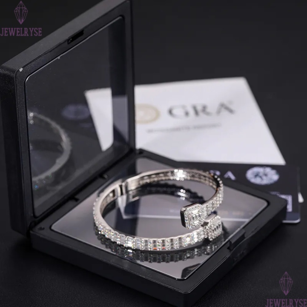 Pass Dia Tester 1615ct 55mm Sterg Sier Baguette VVS Moissanite Iced Out Cuff Bangle Bracelet For Men Women