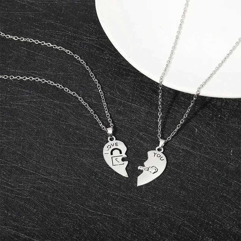 2pcs Couple Lock Key Heart Puzzle I Love You Pendant Couple Necklace Pendants Necklaces for Lovers Valentines Day Jewelry Gifts G251217