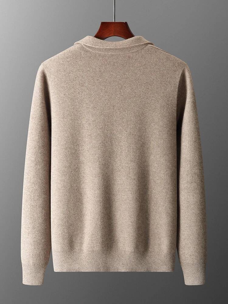 MEETCC Simple Men Polo Collar Zipper Cardigan 100% Merino Wool Smart Casual Sweater Coat Autumn Winter Thick Cashmere Knitwear