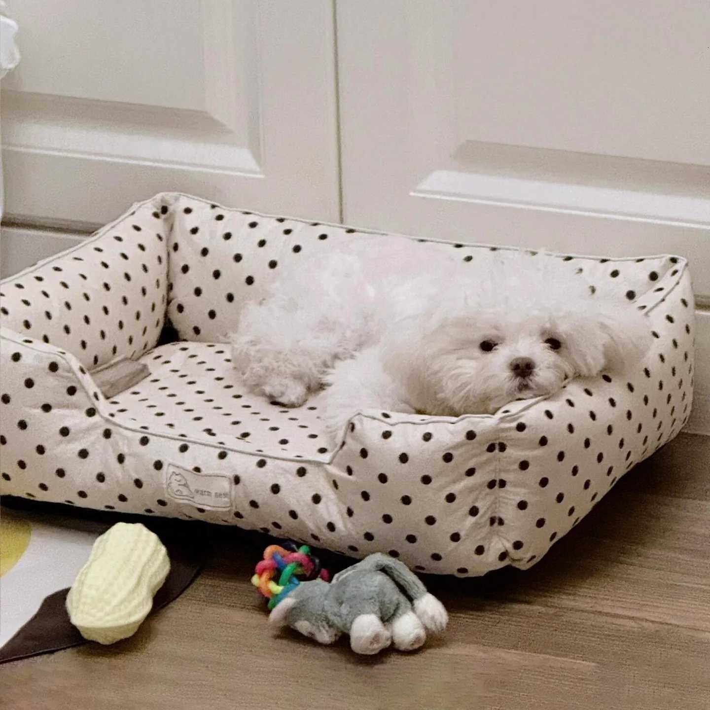 Removable Washable Pet Bed - Polka Dot All Season Mat for Small Medium Dogs Cats Plush Cushion for Dachshund Puppy M251217