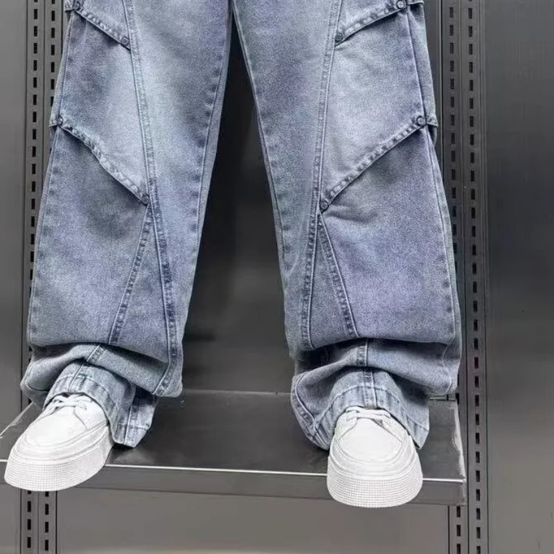 HighEnd Black Washed Straight Leg Jeans Loose Fit 2025 Trendy High Street Casual Pants for Men 251205