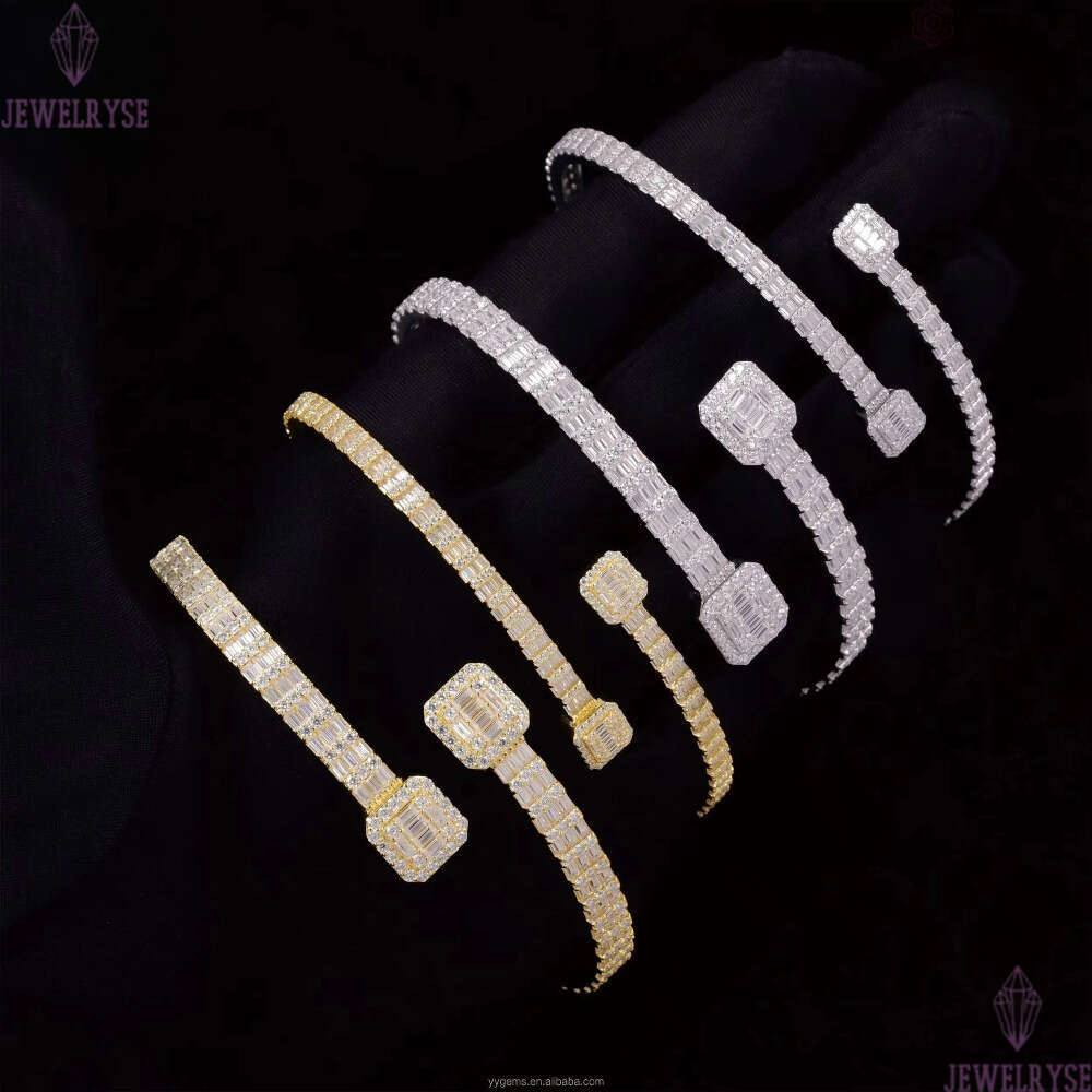 New Arrival Fashion Design S925 Silver 18k Gold Plated VVS Moissanite Baguette Diamond Cuban Link Bracelet with GRA Certificate