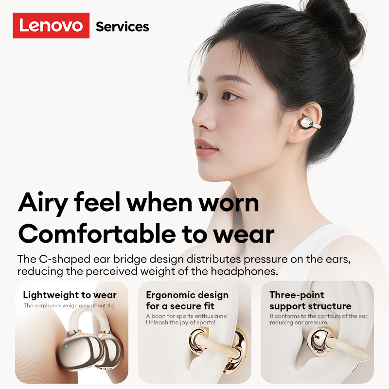 Lenovo RS101 Bluetooth Headphones Open-Ear Clip-On Design Gaming Music Sports Running Extra-Long Battery Life Waterproof Earphones