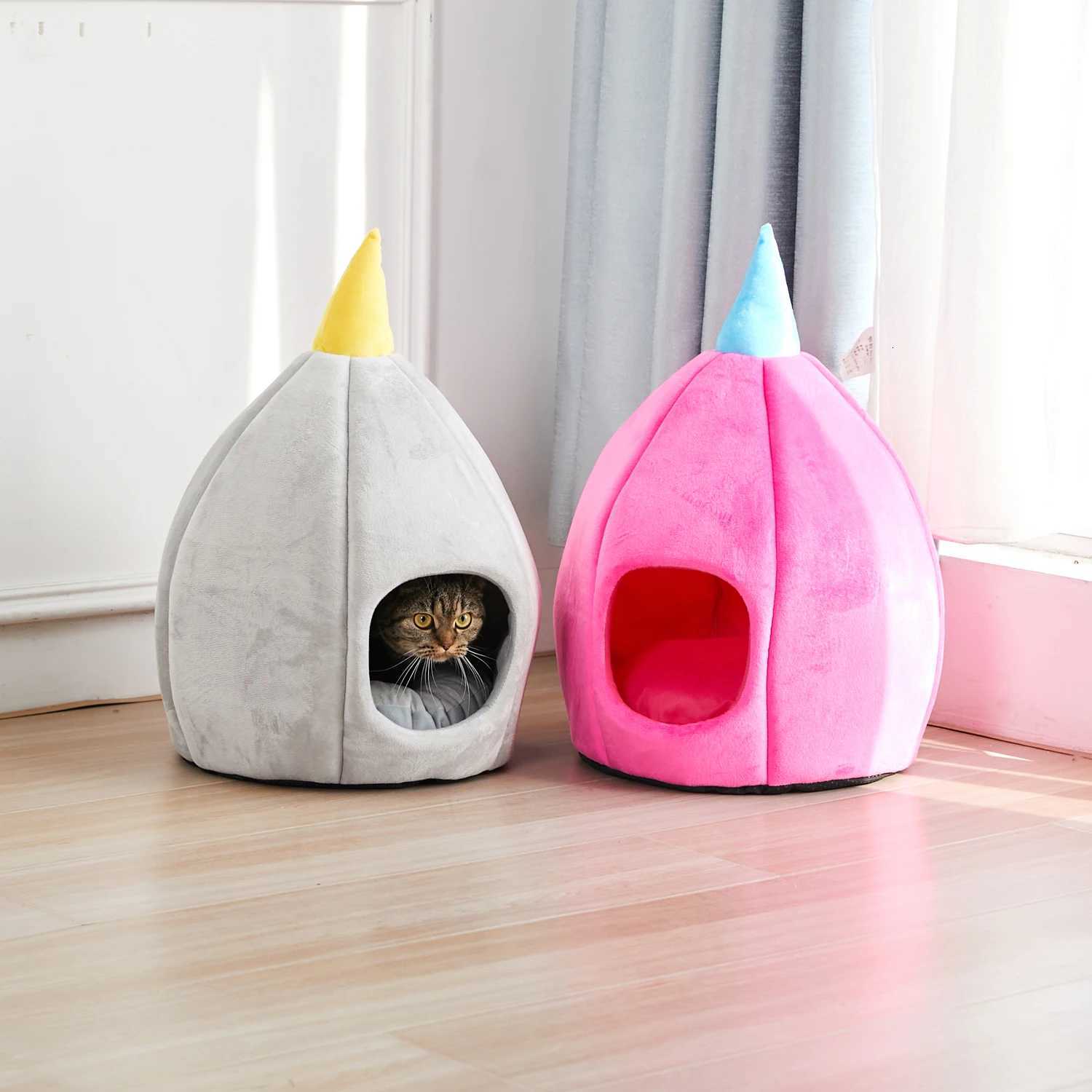 Resilience Soft Pet Cave Winter Warm Peaked Comfortable Cat House Easy Grab Cat Bed Sofa Small Cat Kennel Sleeping M251217