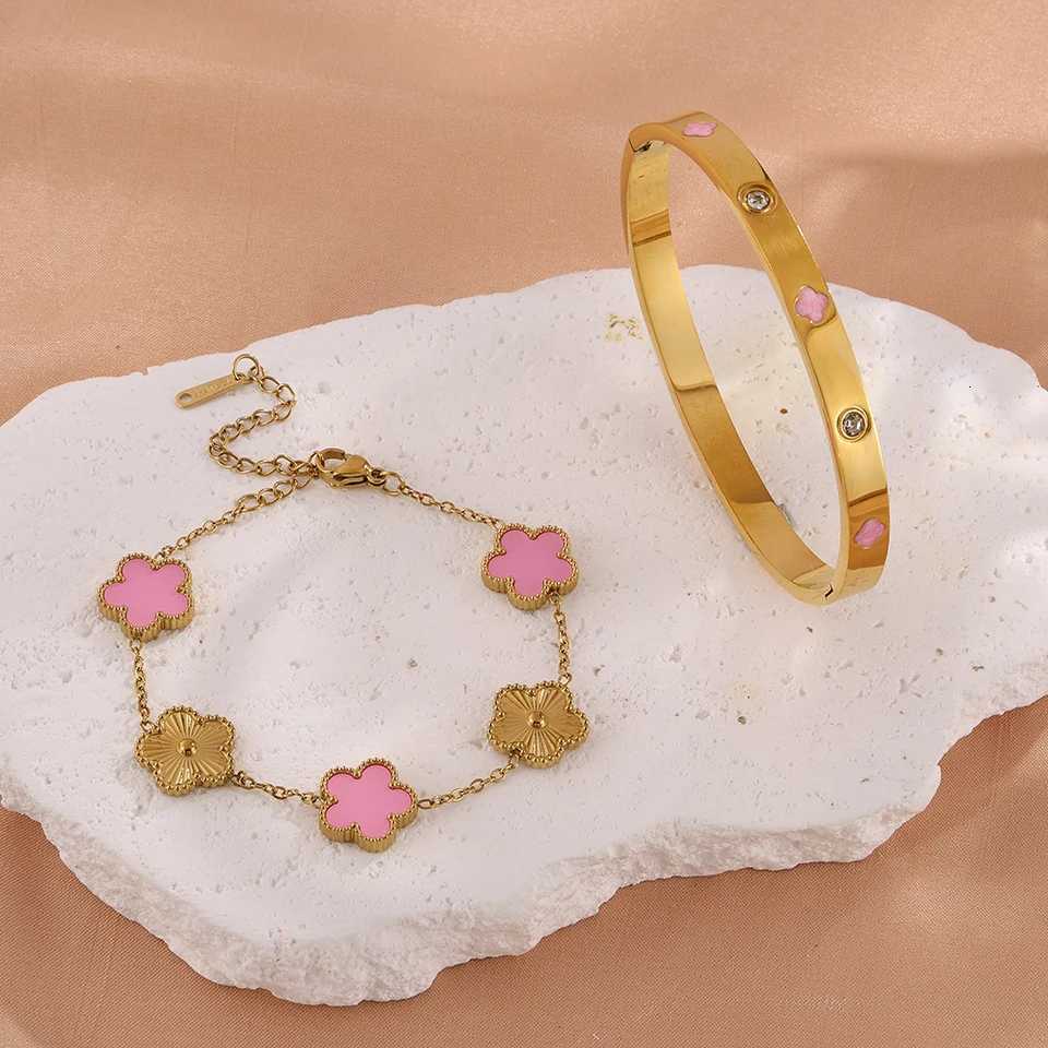 ZAKOL New luxury Black White Pink Shell Flower StainlESS Steel for Women Stylish Stackable Jewelry Gift M251217