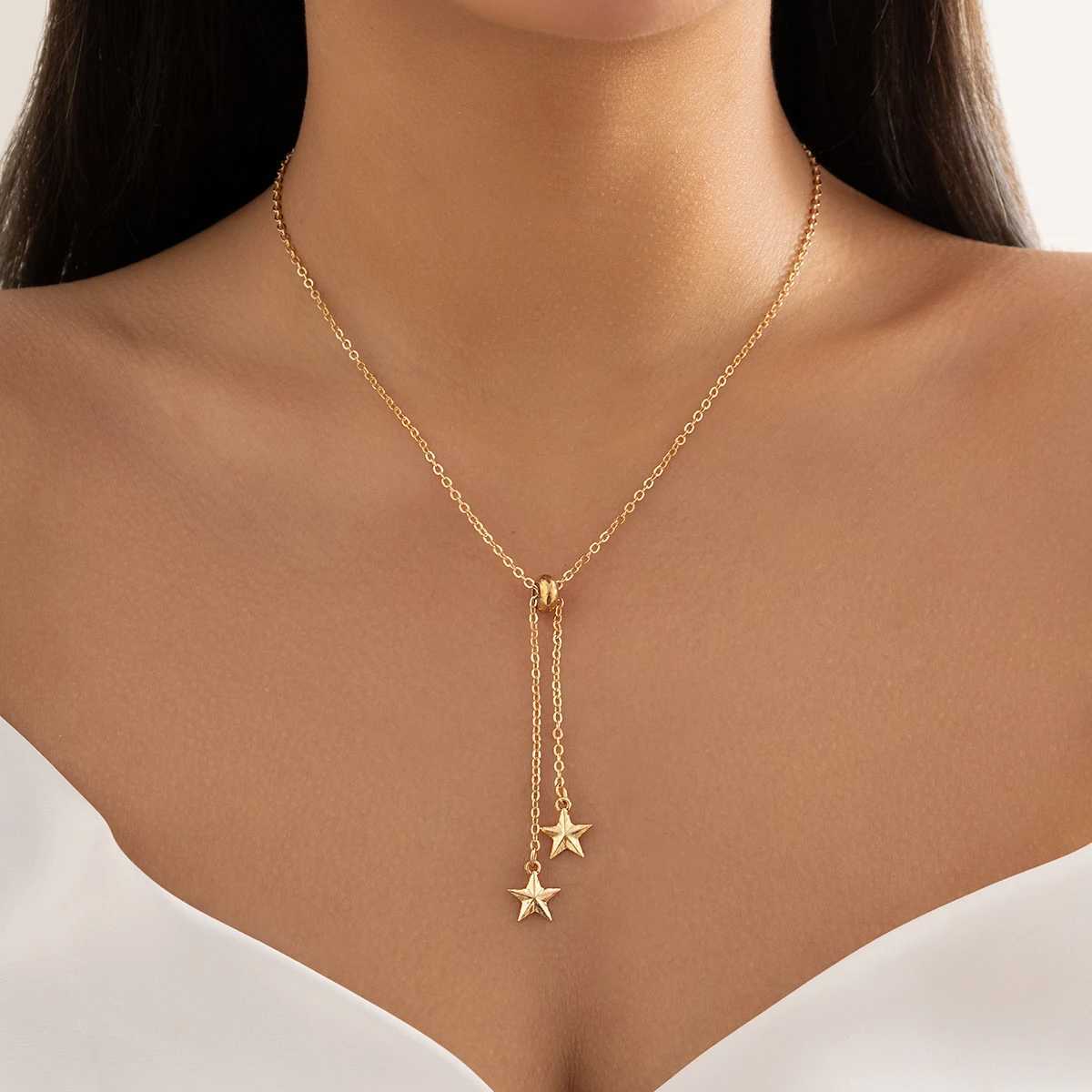 Salircon Fashion Metal Star Pendant Short Collar Necklace Creative Design Adjustable Metal Chain Choker Trend Womens Jewelry G251217