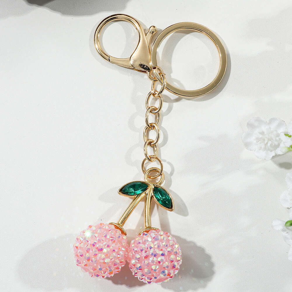 Delicious Exquisite Crystal Fruit Bag Charm Keychain Pink Cherry Keyring for Elegant Women Jewelry Accessories Gift S250814