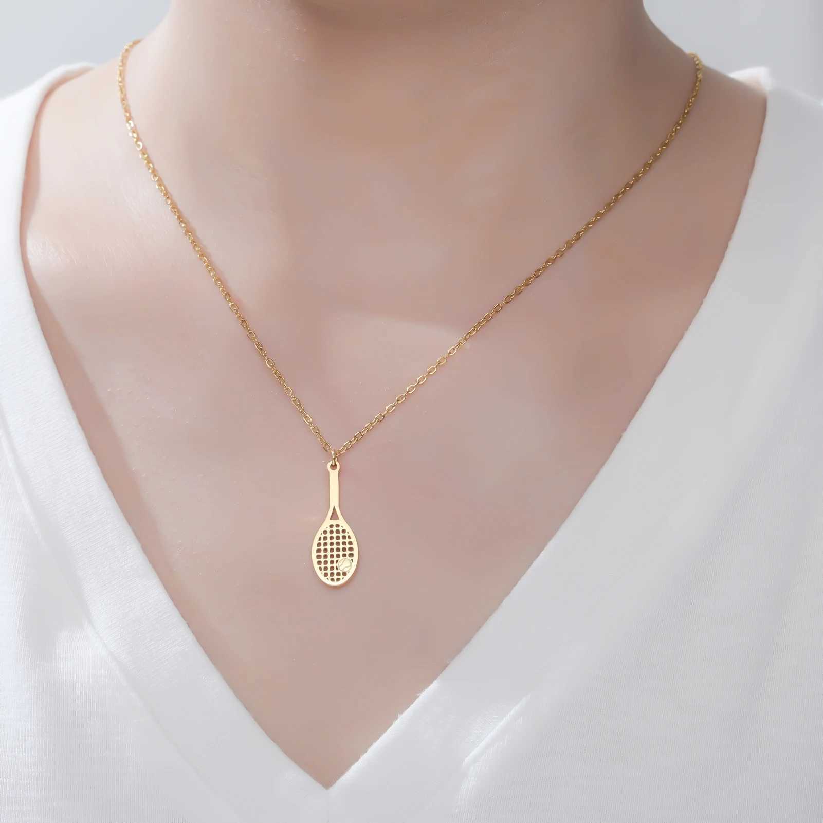 Cazador Tennis Racket Pendant Womens Necklaces 2025 Stainless Steel Sport Trendy Jewelry Gold Color Necklaces Christmas Gift G251217