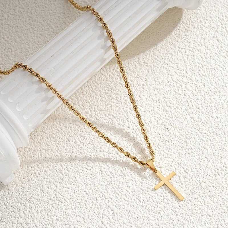 New Stainless Steel Cross Pendant Necklace for Men Women Minimalist Gold Color Jewelry Male Female Necklaces Chokers Gifts 2025 G251217