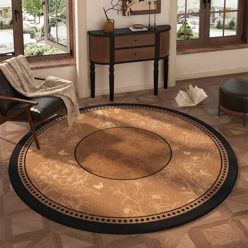 ic Brown Floral Round Carpet Non Slip Floor Mat Black Dotted Border for Living Ro Study Ro He Decor Rug Y251216