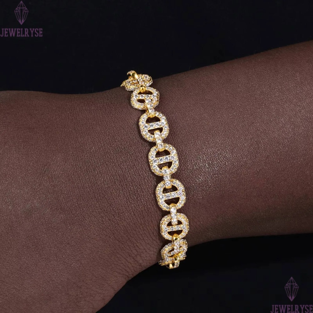 High Quality 11mm Hip Hop Bracelet Gold Plated Brass 5A CZ Diamond Ice Out Fashion Link Bracelet for Men Gift