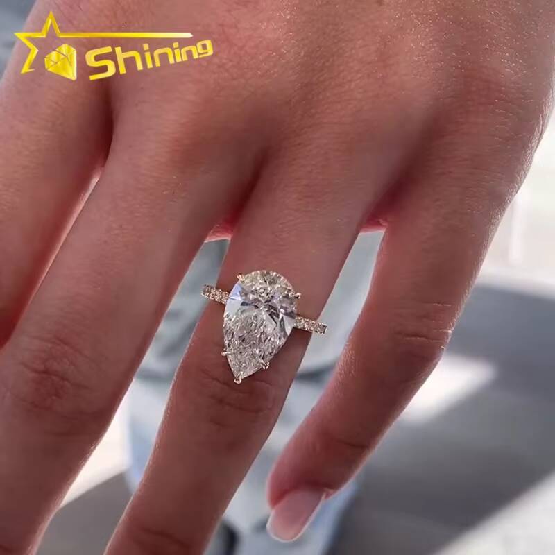 CVD/HPHT Lab Diamonds Solitair Plain Band Custom Luxury 14K Real Gold Pear Cut Moissanite Diamonds Wedding/Engagement Rings