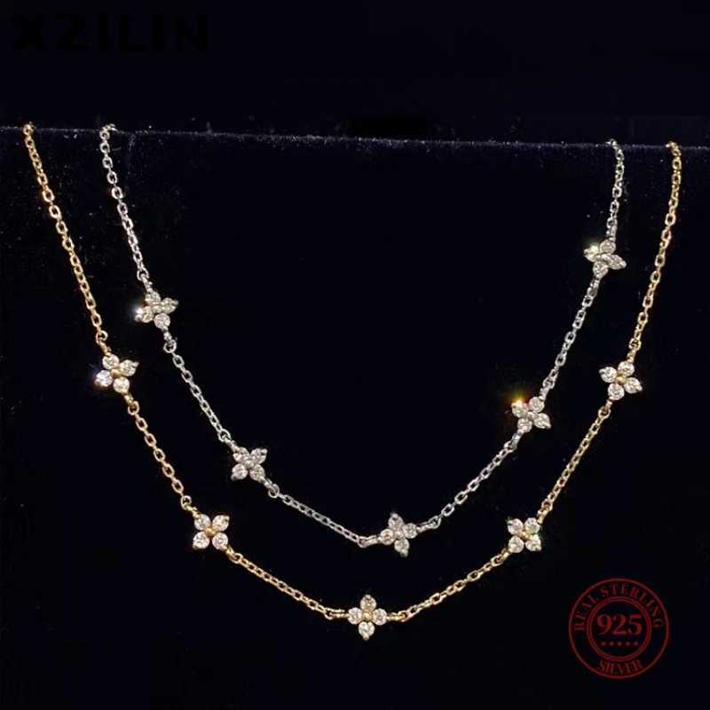 XZiLin S925 Sterling Silver Plated 18k Gold Korean Design Temperament Zircon Flower for Women Jewelry Gift G251217