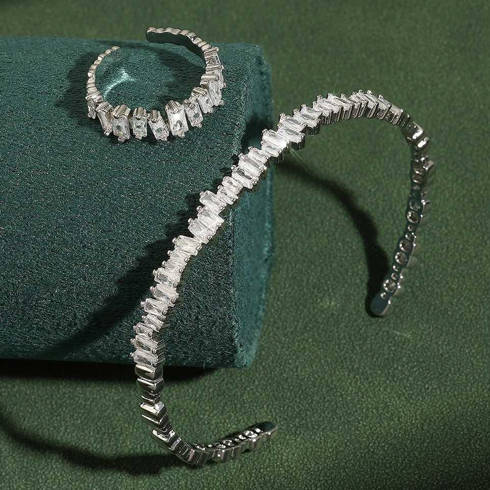 ZAKOL Fashion Adjustable Open Bangle Ring Wedding Jewelry Sets for Women Elegant Shiny AAA Cubic Zirconia Accessories Gift M251217