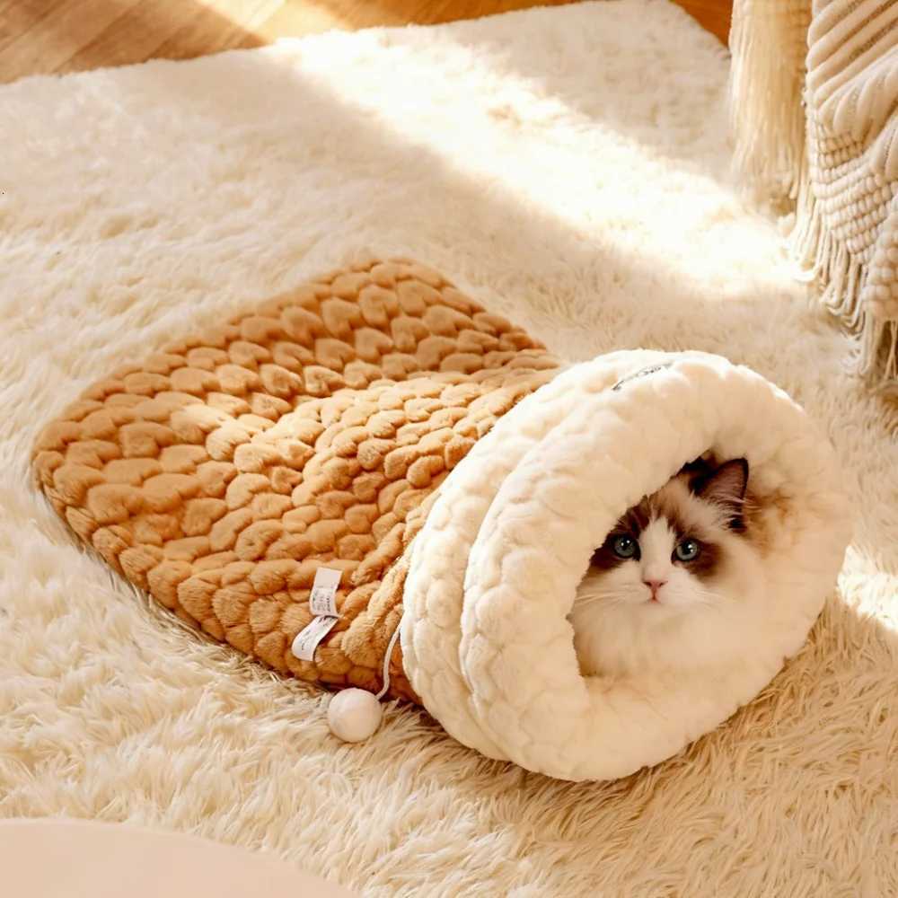 Upgraded Enclosed Cat Bed Winter Snuggle Sack with Burrow Entry Security Hood - Bunny-Soft Plush for Anxiety M251217