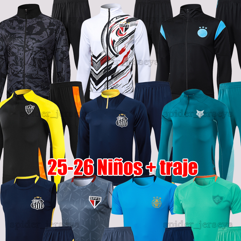 XXXL 2025 2026 Corinthias Santos Tracksuits 25 26 Fluminense SC Internacional Gremio Men Vest Sao Paulo Cruzeiro Atletico Mineiro Long sleeves Soccer Sets kids kits