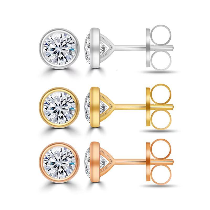 Starsgem 14K Gold Jewellery Earbob Bezel Setting Push Back Man Made Created Lab Grown Diamond Earrings