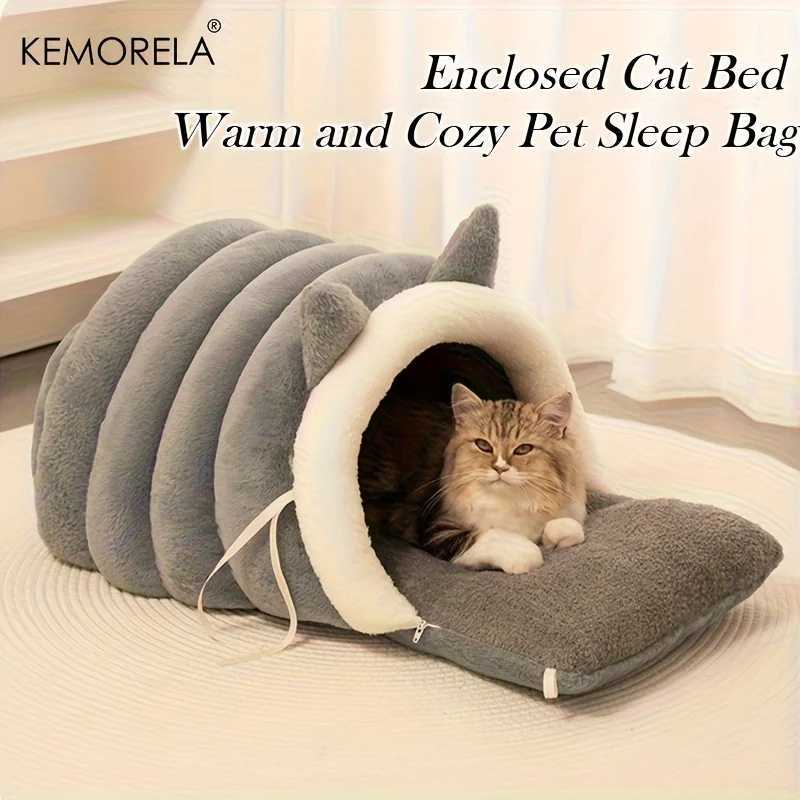 KEMORELA New For Cat Ear Cat Bed -Soft Semi Winter-Enclosed Pet Nest with Non-Slip Bottom Windproof Warm Removable Washable M251217