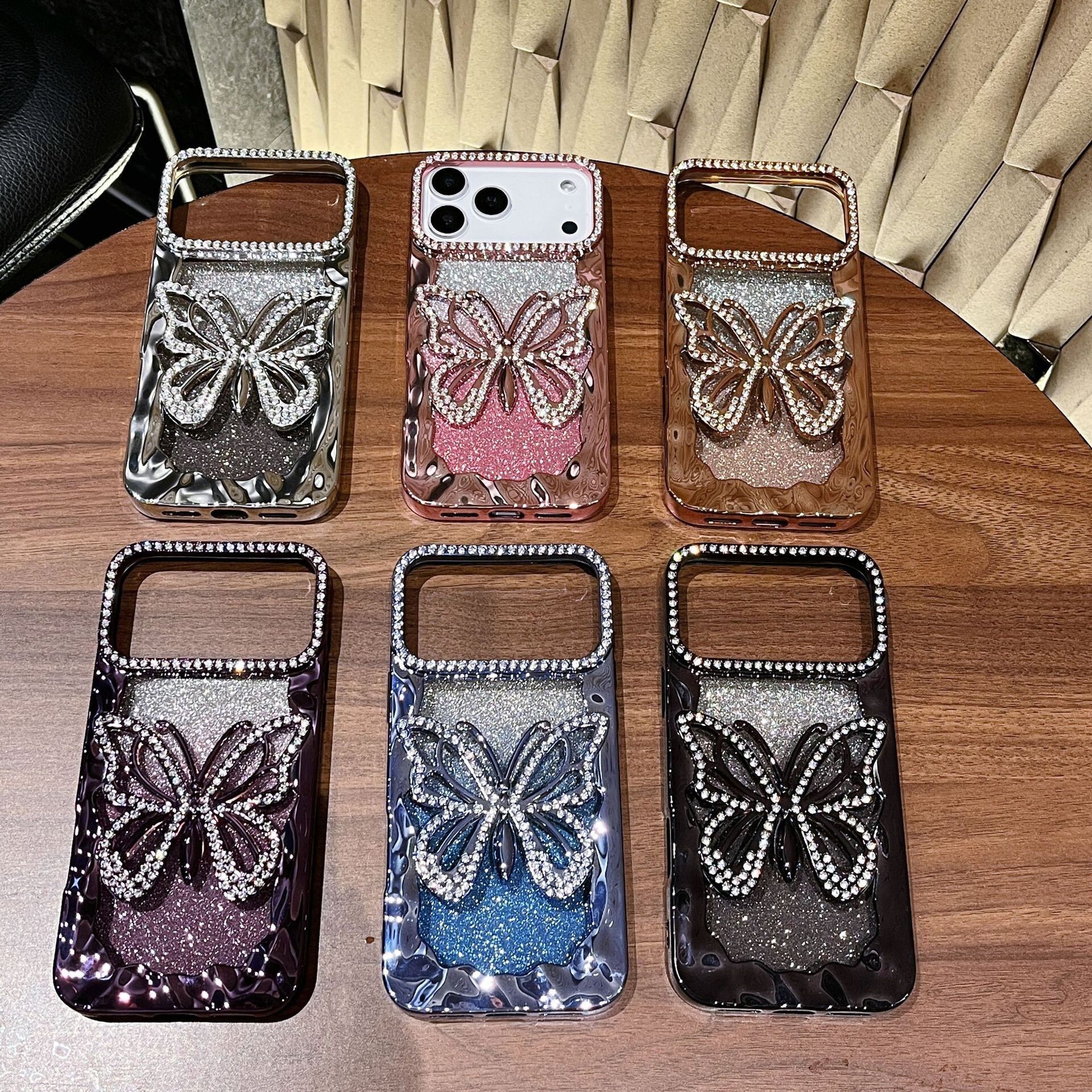 New Electroplated Hollow Butterfly Case iPhone 17 Pro Max, Apple 16, 15 Glitter Rhinestone 14 for Women