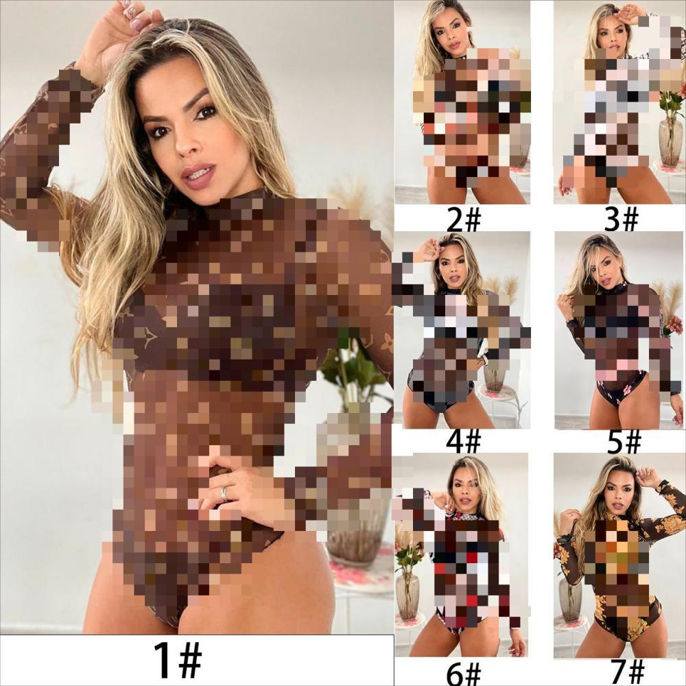 European American Women's Fashionable Highly elastic soft sexy elegant floral-print mesh one-piece swimsuit DD7779-2