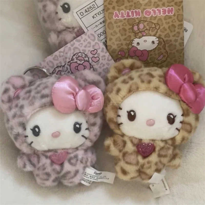 Sanrio Leopard Print Bear Series Hello Kitty Keychain Pendant Cartoon Kitty Cat Plush Doll Pendant Keychain Bag Decorations Gift H251217