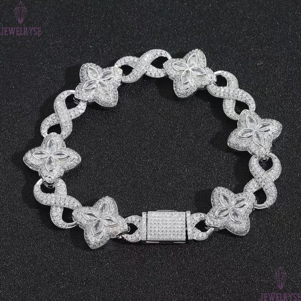 Fashion Design Infinity Link Clover Bracelet Pass Diamond Tester S925 Colored Marquise Moissanite Diamond Clover Cuban Bracelet