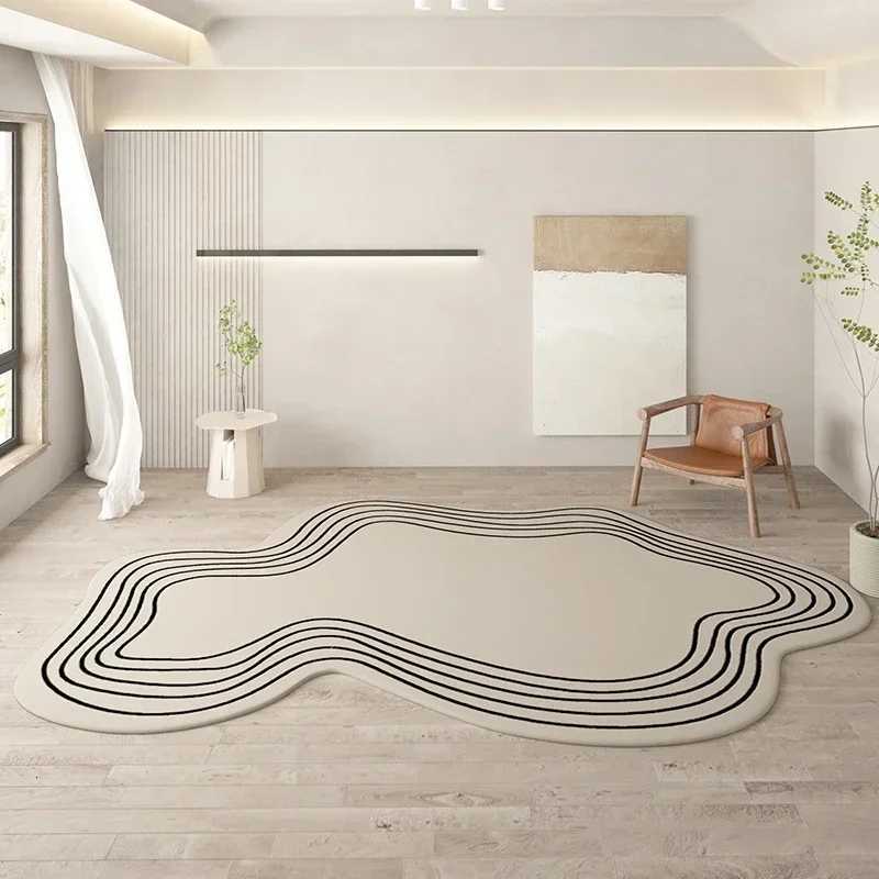 VIKAMA Off-White Irregar Rug Abstract Lines Art Design Soft to the Touch Living Ro Bedro Decor Instagram-Worthy Style Y251216