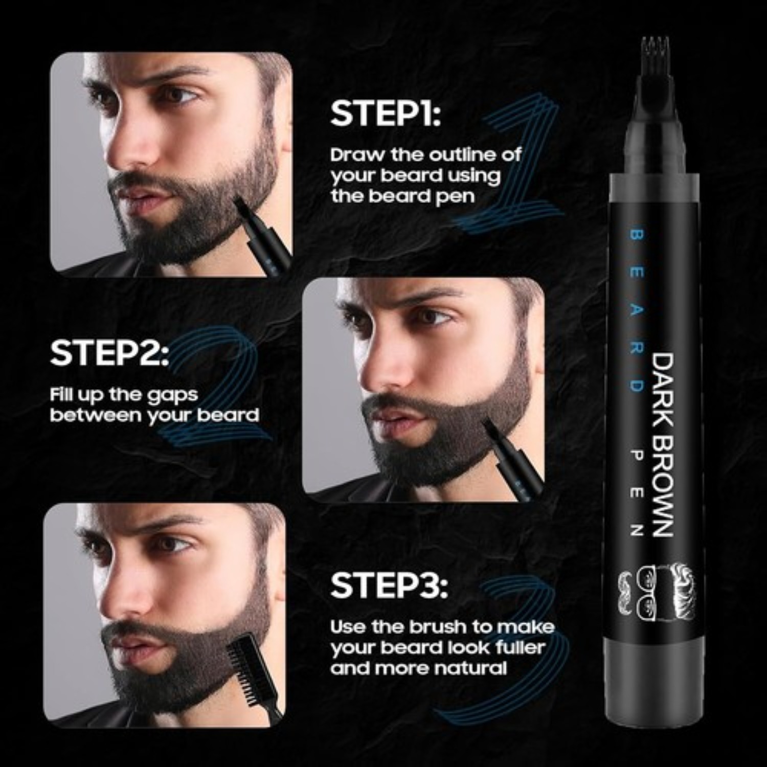 EELHOE Best Beard Pen for Men - Waterproof Touch Up to Instantly Cover Gray & Patchiness | Smudge Proof