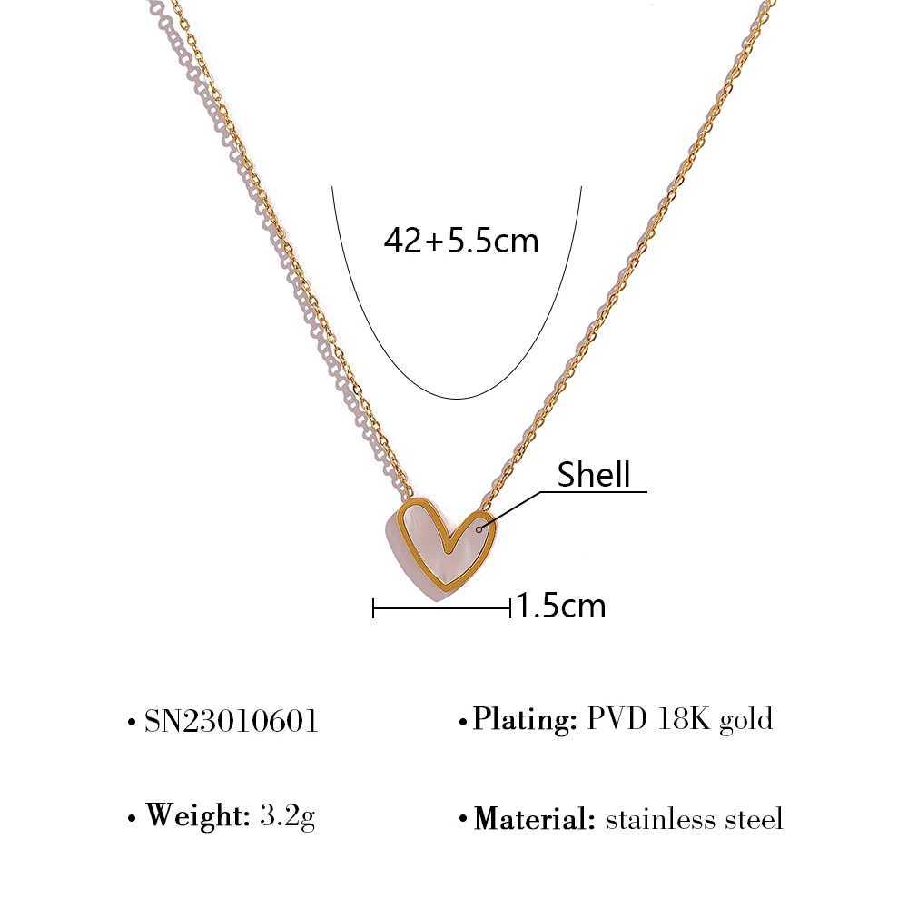 WILD FREE Stainless Steel Asymmetrical Heart Pendant Necklace for Women Charm White Shell 18K Gold Plated Trendy Jewelry G251217